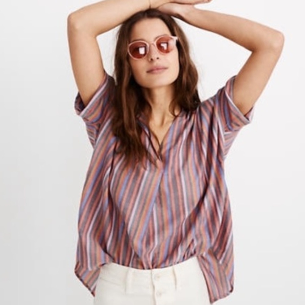 Madewell button back courier shirt Rainbow stripe